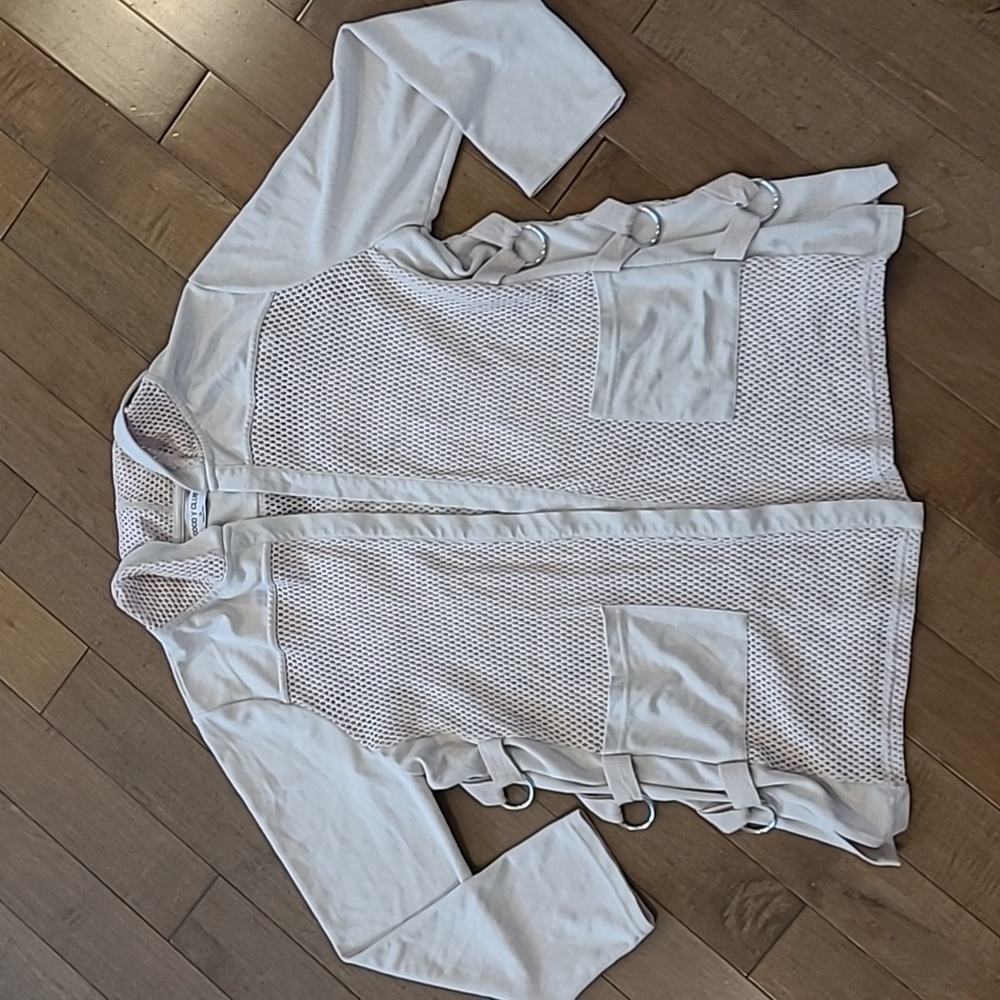 COCO Y Club Beige Net Sweater silver rings on sides Cardigan Size XL